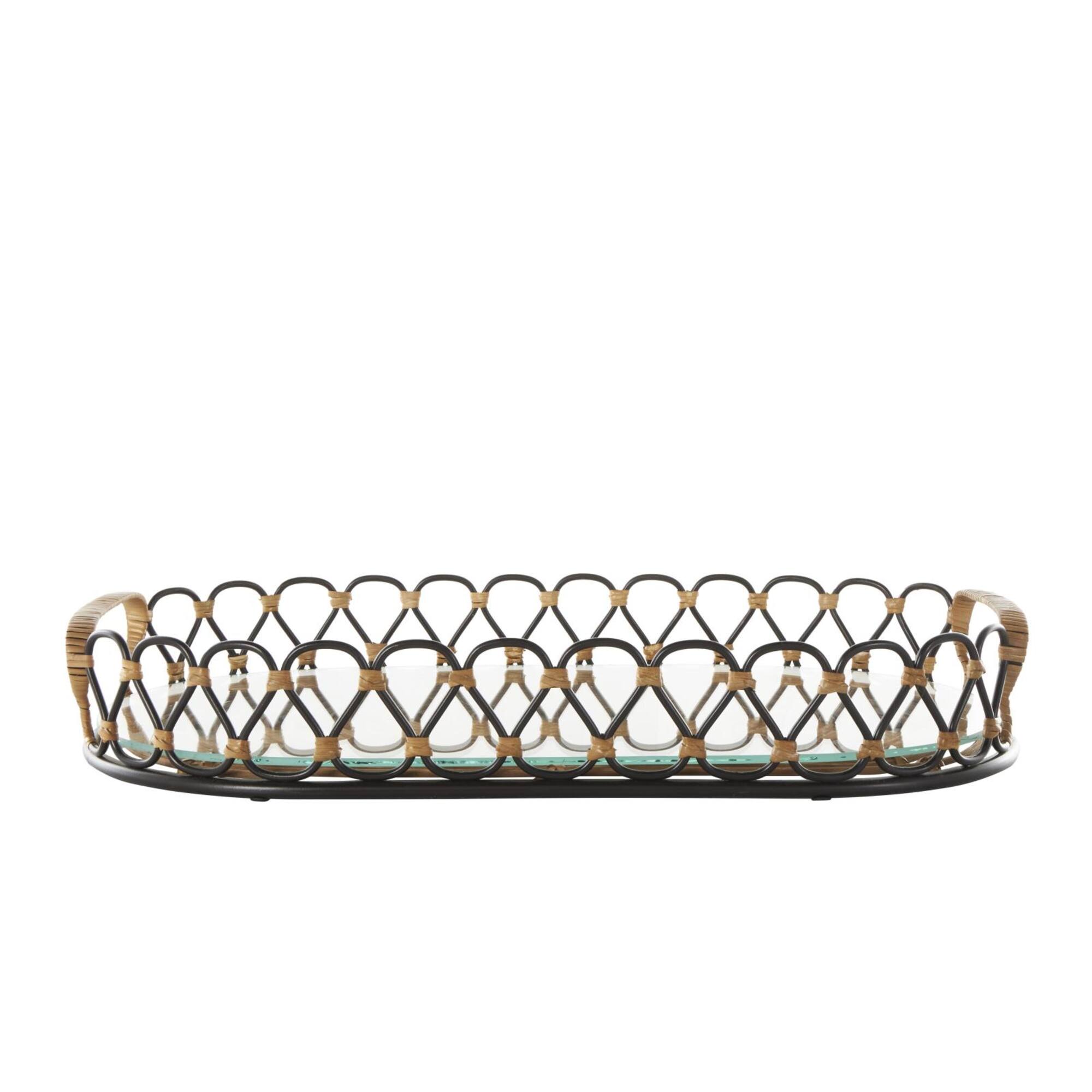 22" Black & Brown Décor Tray with Glass Base